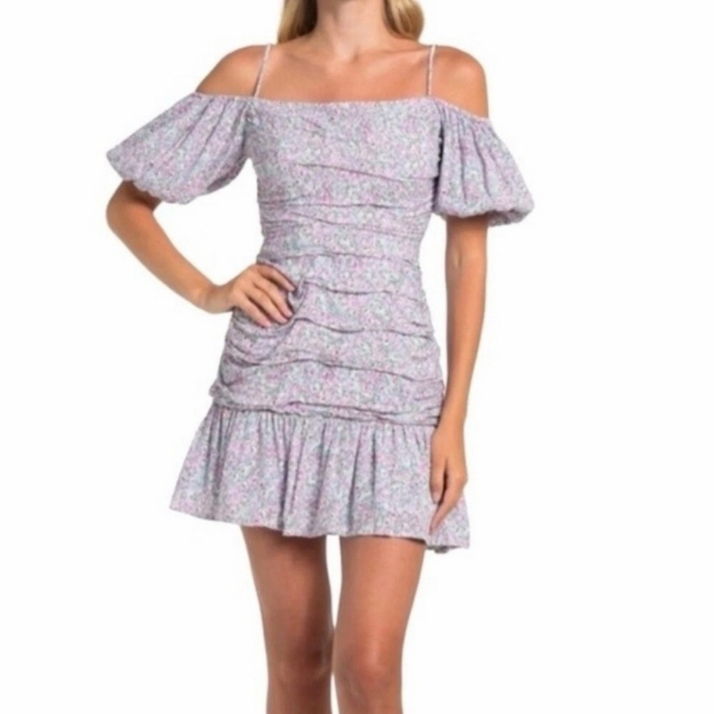 Astr Ditsy Floral Ruched Cottagecore Mini Dress - L